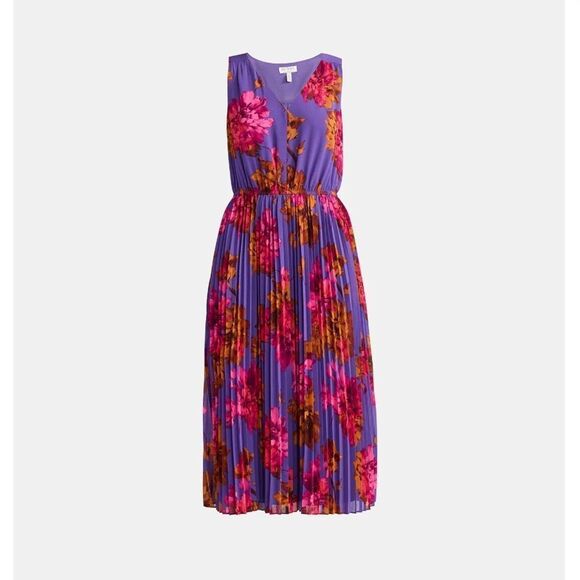 Sofia Vergara Sleeveless Pleated V-Neck Sheer Dress, Above Ankle Length, Size S - Picture 1 of 8